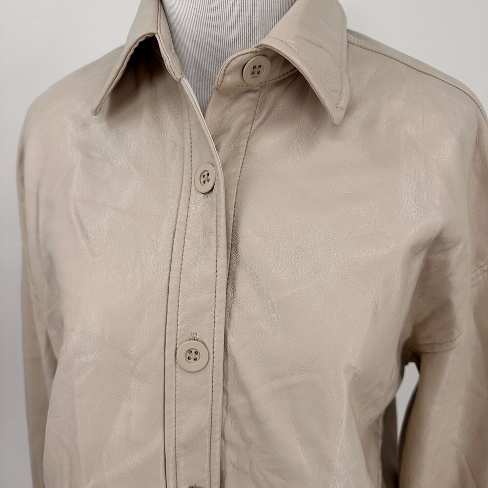 Babaton Cream Pelli Vegan Leather Shirt Jacket Shacket Size 2XS - Picture 5 of 7